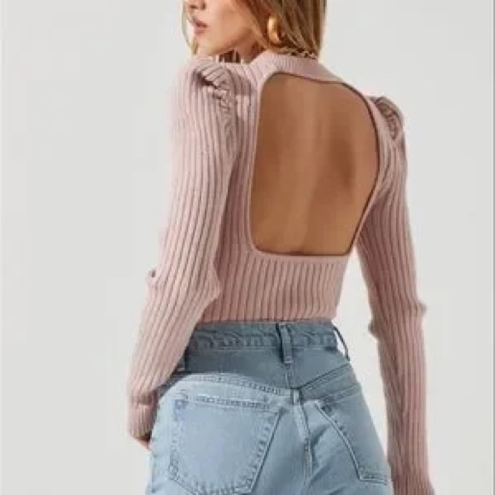 ASTR The Label Cutout Open-Back Ribbed Knit Sweater Dusty Rose Pink Size XL